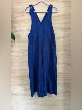 Kleen | xs oversized jumper v neck wide legged adjustable straps EUC blue linen